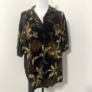 ISLAND BLUE MENS HAWAIIAN BLACK BROWN SHORT SLEEVE SHIRT XL 100% RAYON
